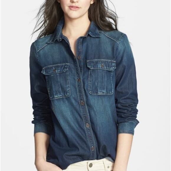 PAIGE | Kadie Lightweight Dark Classic Denim Shirt  | Large - Picture 1 of 7